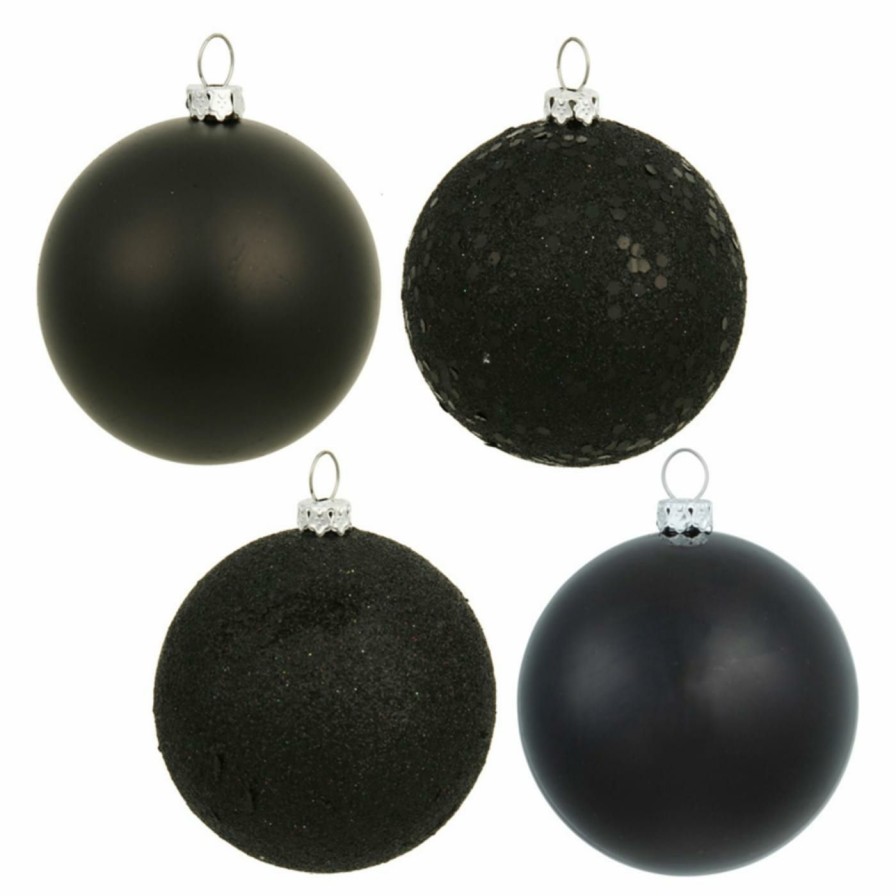 Ornaments * | New Black Ornaments Vickerman 4 In. Black 4 Finish Ball Assorted Set Of 4