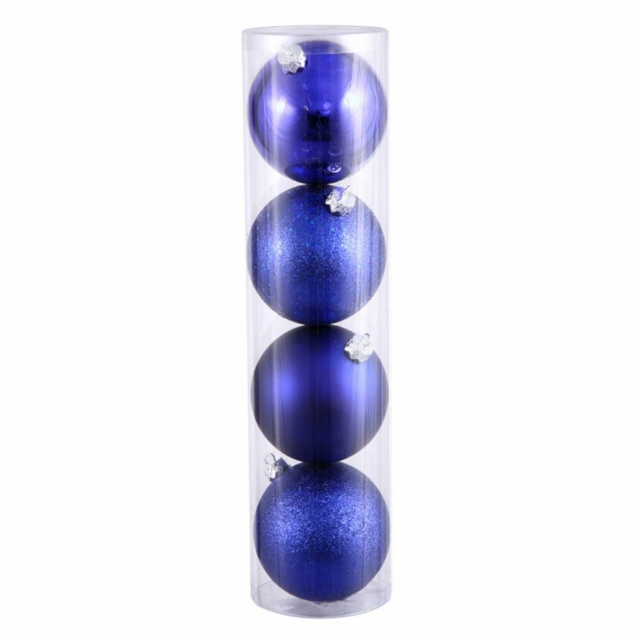 Ornaments * | Discount Blue Ornaments Vickerman 4 In. Cobalt Blue 4 Finish Ball Assorted Set Of 4