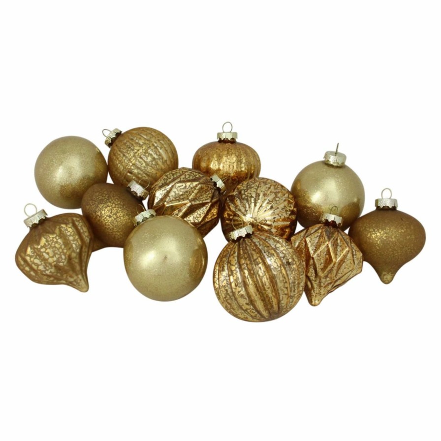 Ornaments * | Coupon Ornaments Northlight Assorted Distressed Finish Glass Christmas Ornament Set Of 12 Green