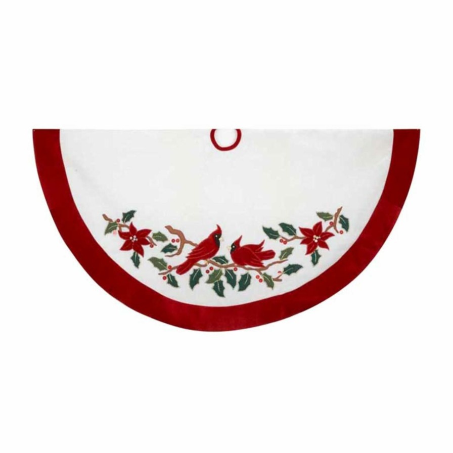 Tree Skirts & Collars * | Deals Kurt S Adler Christmas Tree Skirts & Collars Kurt Adler 48 In. Velvet Red And White With Cardinals Applique Treeskirt