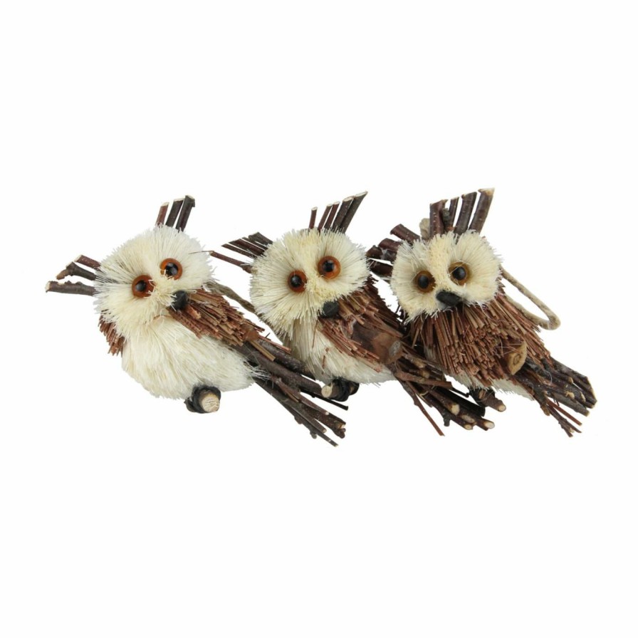 Ornaments * | Best Deal Brown Ornaments Northlight Holiday Moments Brown Owl Sisal Christmas Ornament Set Of 3