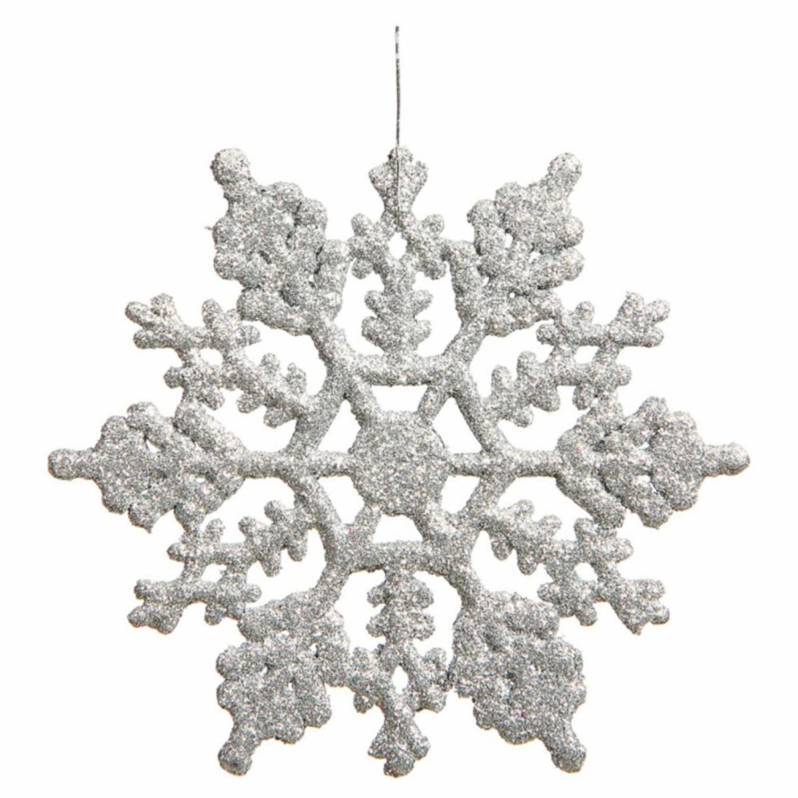 Ornaments * | Best Sale Metallic Ornaments Vickerman 4 In. Silver Glitter Snowflake Set Of 24