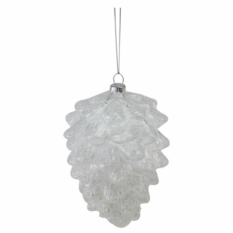 Ornaments * | Best Sale White Ornaments Northlight Snow Dusted Glass Pine Cone Christmas Ornament