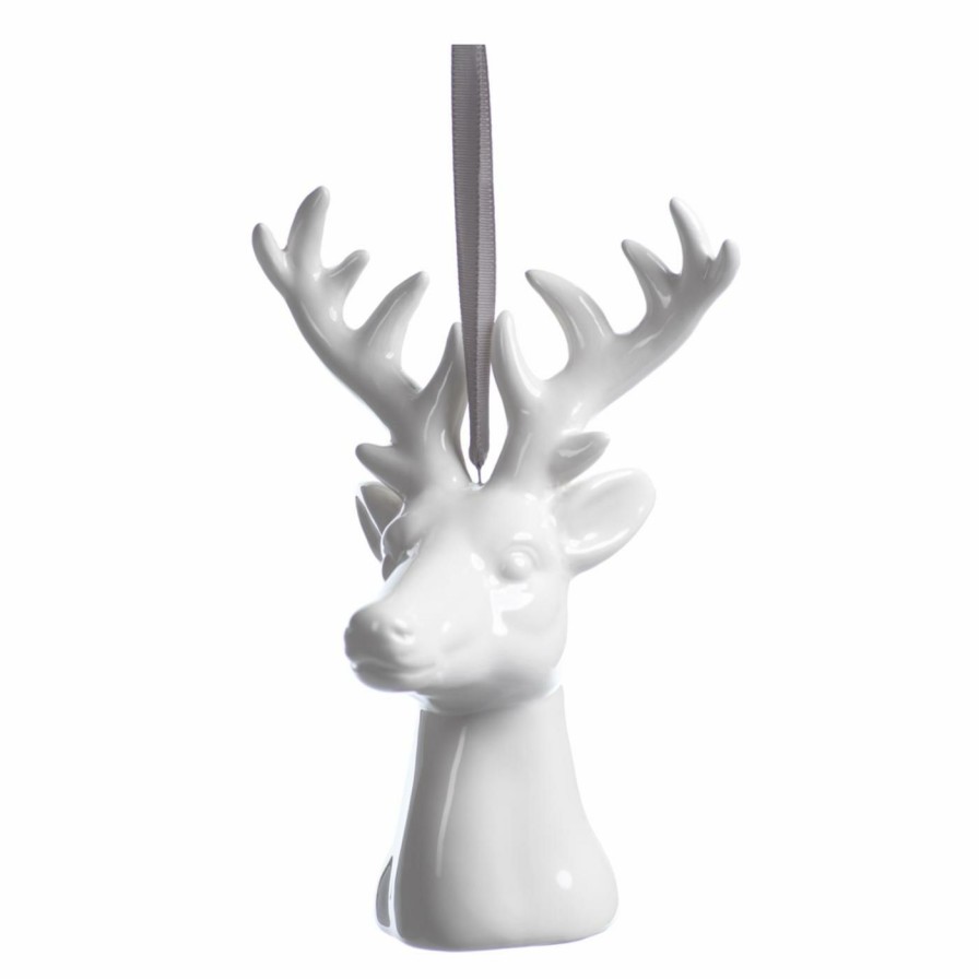 Ornaments * | Cheapest All Other Brands White Ornaments Ceramic Reindeer Christmas Hanging Ornament Set Of 6