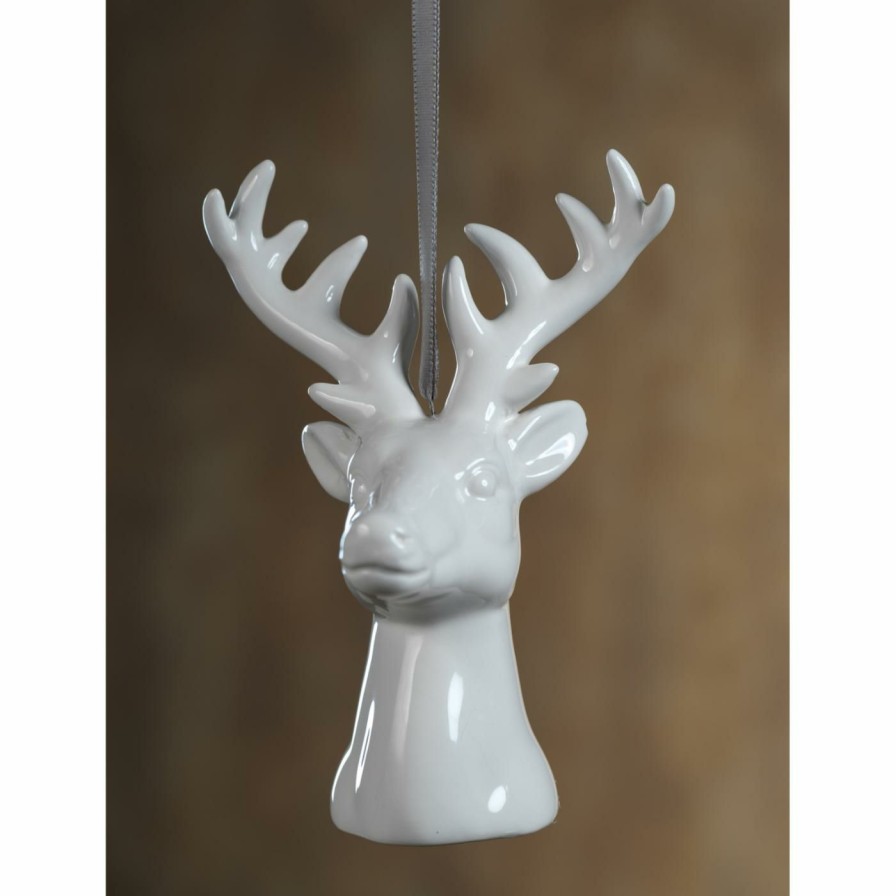 Ornaments * | Cheapest All Other Brands White Ornaments Ceramic Reindeer Christmas Hanging Ornament Set Of 6