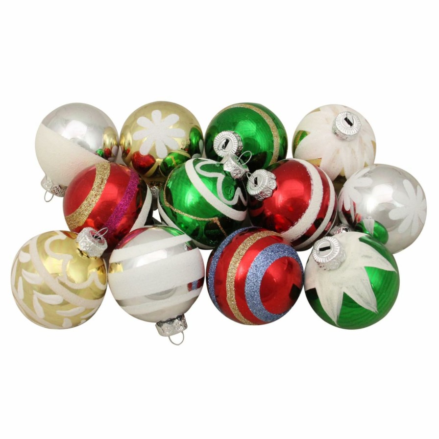 Ornaments * | Top 10 Multicolored Ornaments Northlight 2.25 In. Shiny Vintage Striped Glass Ball Ornament Set Of 12