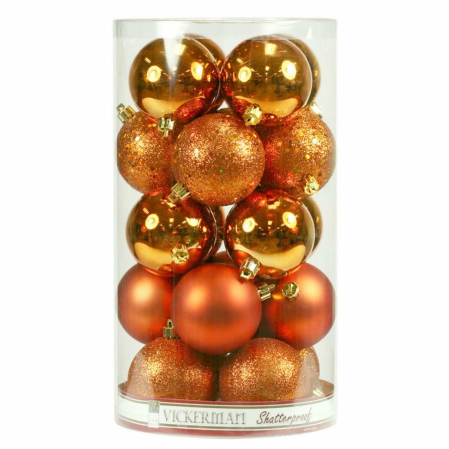 Ornaments * | Hot Sale Orange Ornaments Vickerman 4 In. Burnish 4 Finish Orange Ball Assorted Set Of 12