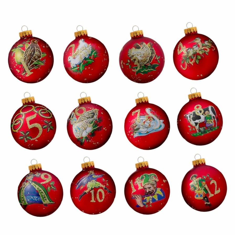 Ornaments * | Wholesale Kurt S. Adler Yellow Ornaments Kurt Adler 12 Days Of Christmas Ball Ornament Set Of 12