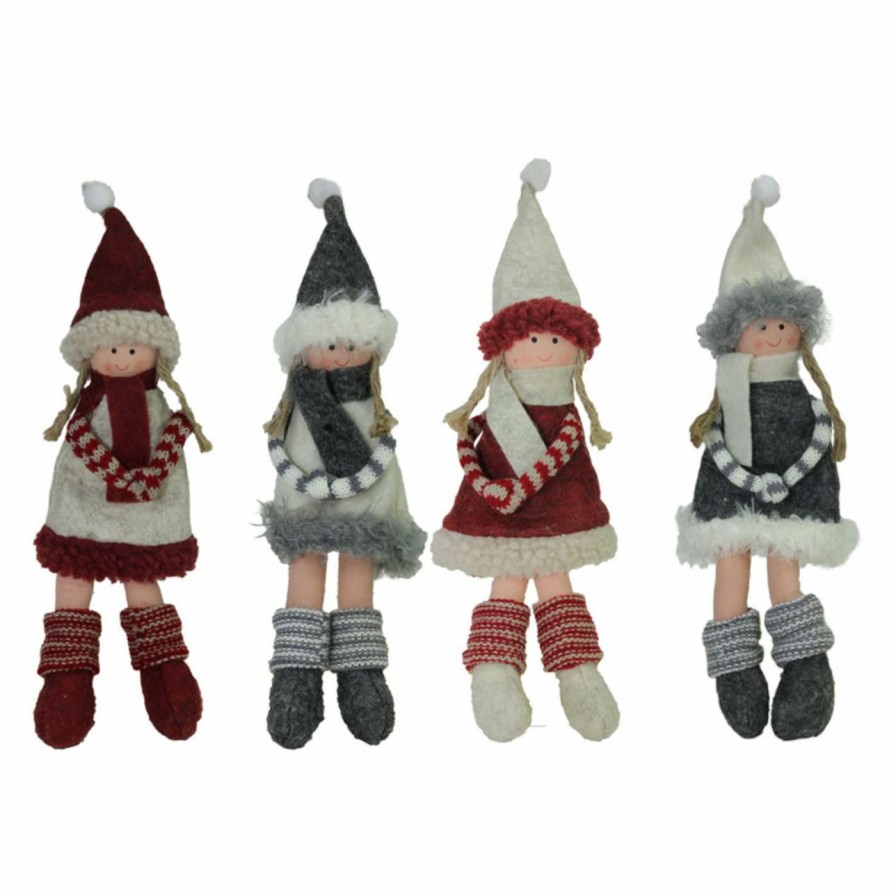 Ornaments * | Flash Sale Red Ornaments Northlight 4 Piece 12 In. Plush Winter Girls Doll Ornament Set