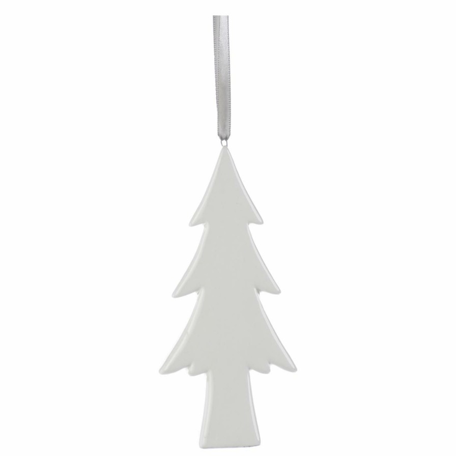 Ornaments * | Cheapest All Other Brands White Ornaments Ceramic Flat Slim Tree Hanging Ornament Set Of 8