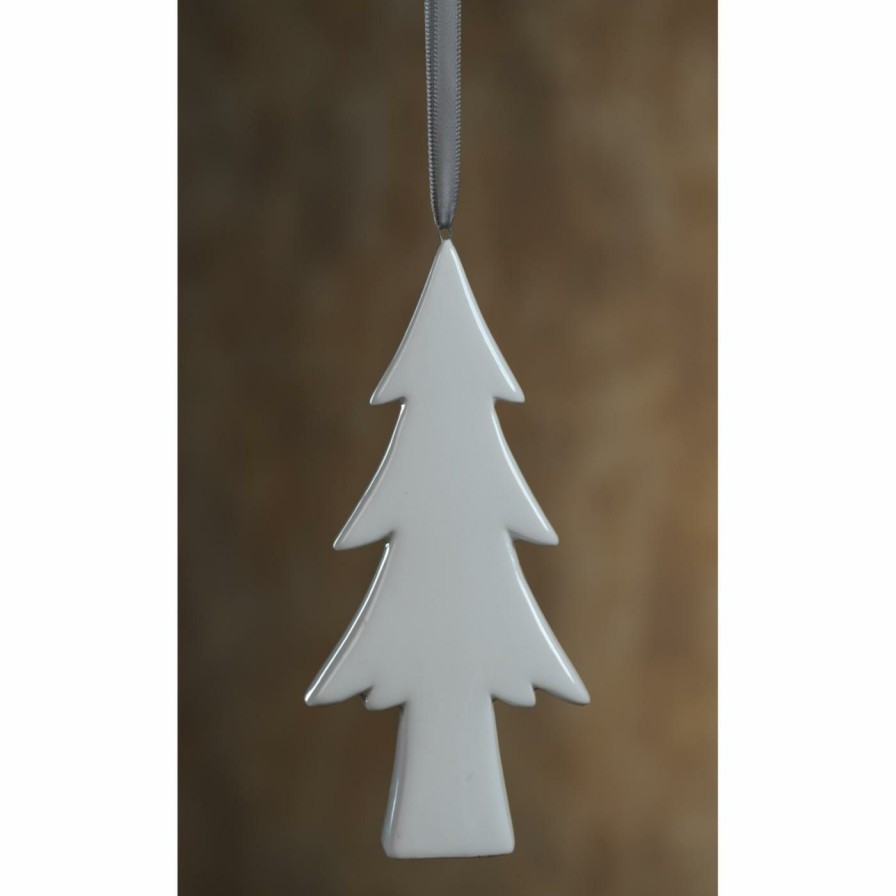 Ornaments * | Cheapest All Other Brands White Ornaments Ceramic Flat Slim Tree Hanging Ornament Set Of 8