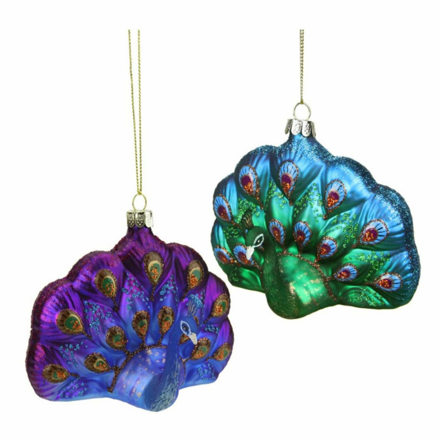 Ornaments * | Cheap Ornaments Northlight 4.25 In. Regal Peacock Glittered Glass Peacock Christmas Ornament Purple