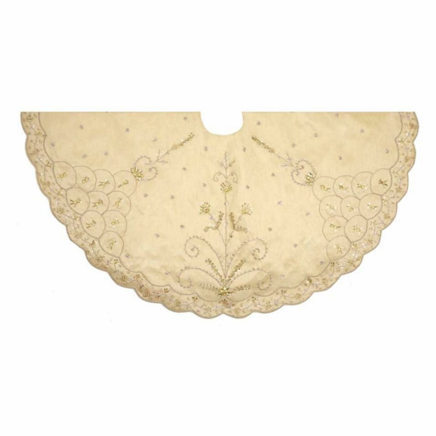 Tree Skirts & Collars * | Cheap Kurt S Adler Christmas Tree Skirts & Collars Kurt Adler 48 In. Gold Tree Skirt With Handwork Details