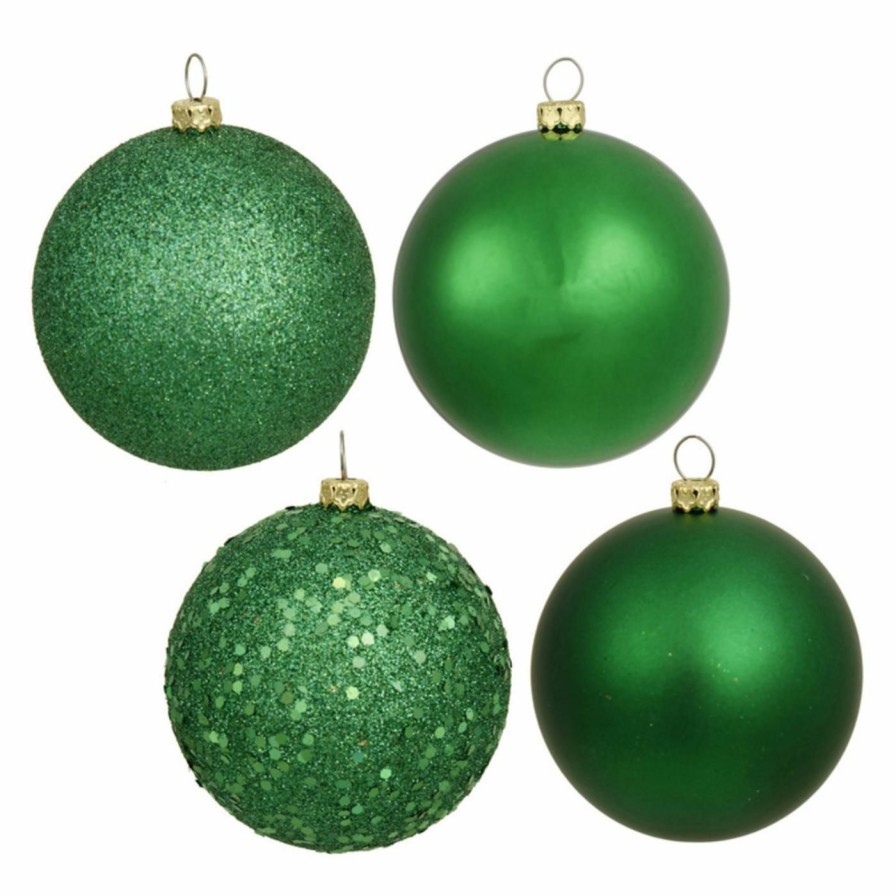 Ornaments * | Outlet Green Ornaments Vickerman 4 In. Green 4 Finish Ball Assorted Set Of 4