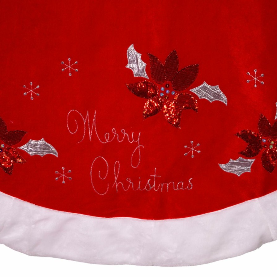 Tree Skirts & Collars * | Brand New Kurt S. Adler, Inc. Christmas Tree Skirts & Collars Kurt Adler 72-Inch Red And White Velvet Merry Christmas Applique Treeskirt