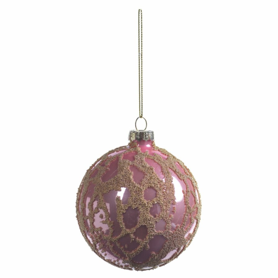 Ornaments * | Budget All Other Brands Yellow Ornaments Abstract Beaded Hanging Pink Ball Ornament Set Of 6