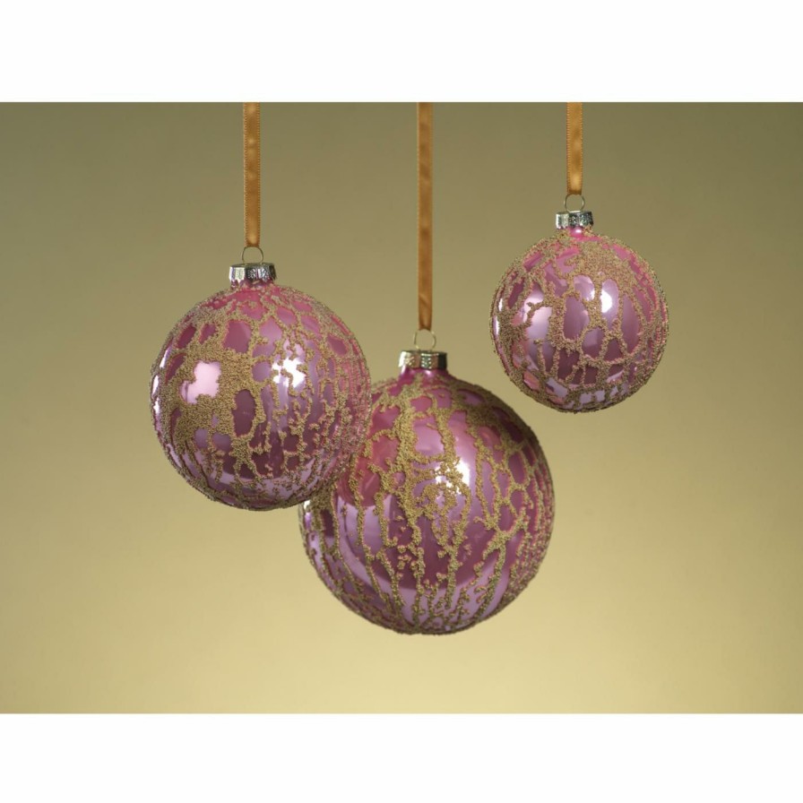 Ornaments * | Budget All Other Brands Yellow Ornaments Abstract Beaded Hanging Pink Ball Ornament Set Of 6