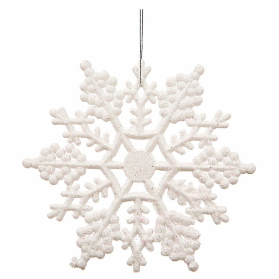 Ornaments * | Hot Sale White Ornaments Vickerman 6.25 In. White Glitter Snowflake Set Of 12