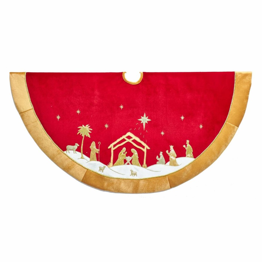 Tree Skirts & Collars * | Outlet Christmas Tree Skirts & Collars Kurt Adler 48 In. Red And Gold Religious Tree Skirt