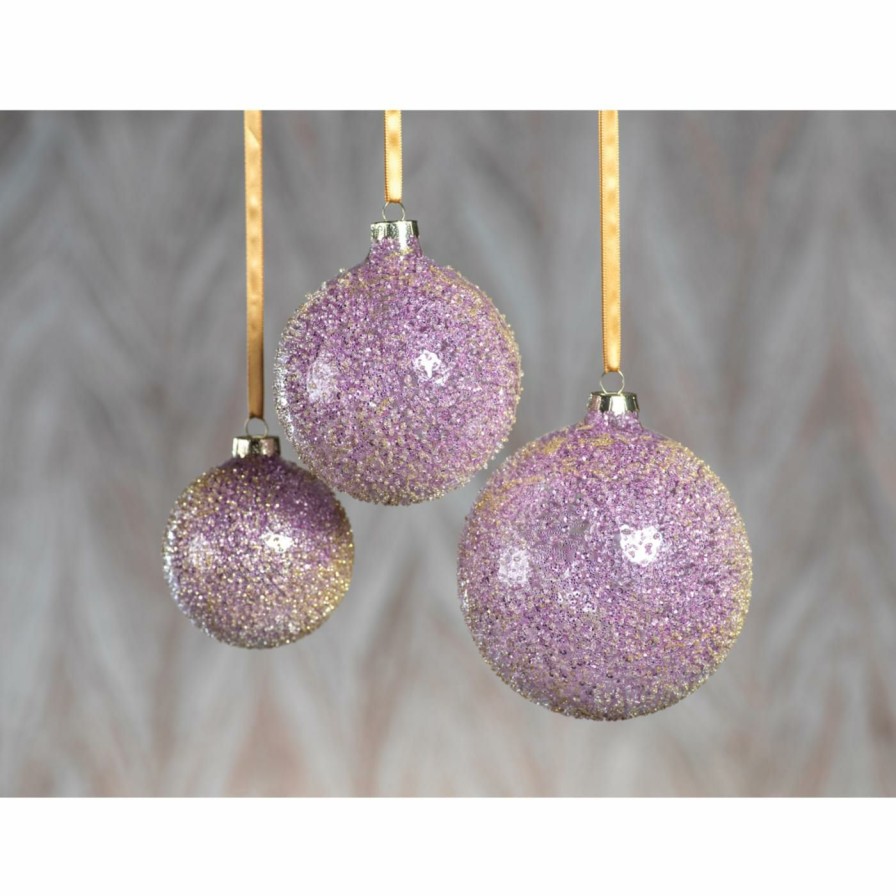 Ornaments * | New All Other Brands Yellow Ornaments Beaded Holiday Ball Ornament Set Of 6