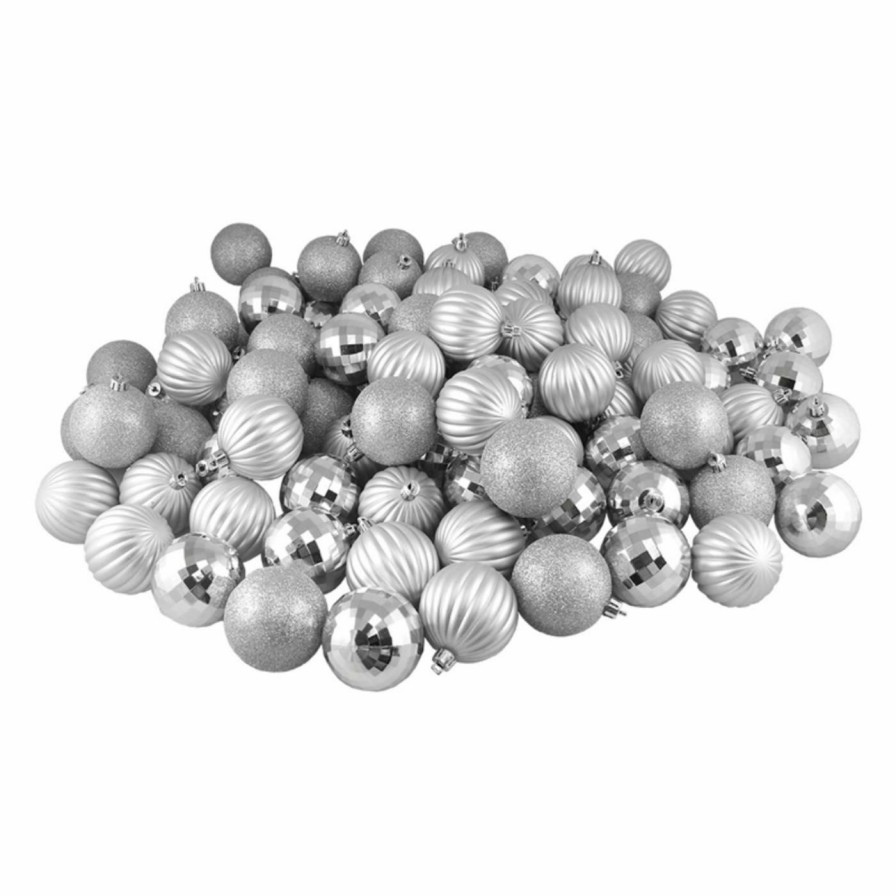 Ornaments * | Best Deal Metallic Ornaments Northlight Silver Splendor 3 Finish Shatterproof Christmas Ball Ornament Set Of 100