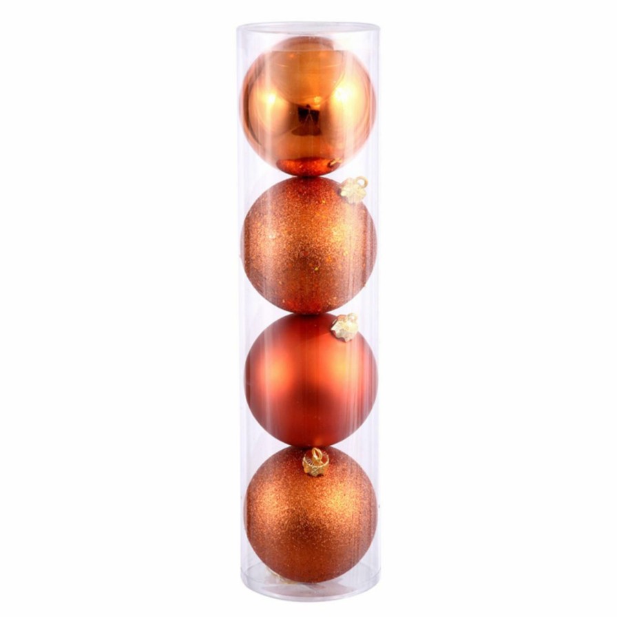 Ornaments * | Hot Sale Orange Ornaments Vickerman 4.75 In. Burnish Orange 4 Finish Ball Assorted Set Of 4