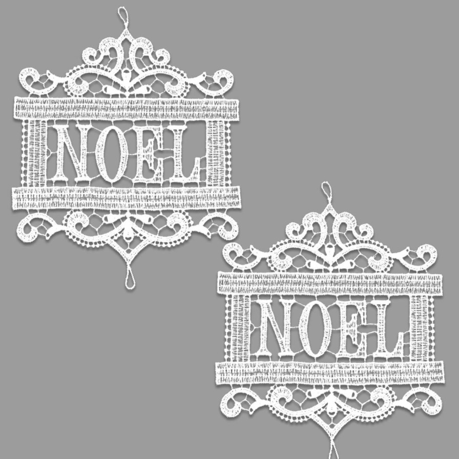 Ornaments * | Buy White Ornaments Heritage Lace Noel Ornament Set Of 2