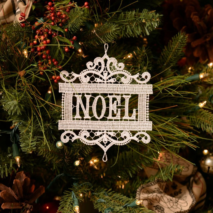 Ornaments * | Buy White Ornaments Heritage Lace Noel Ornament Set Of 2