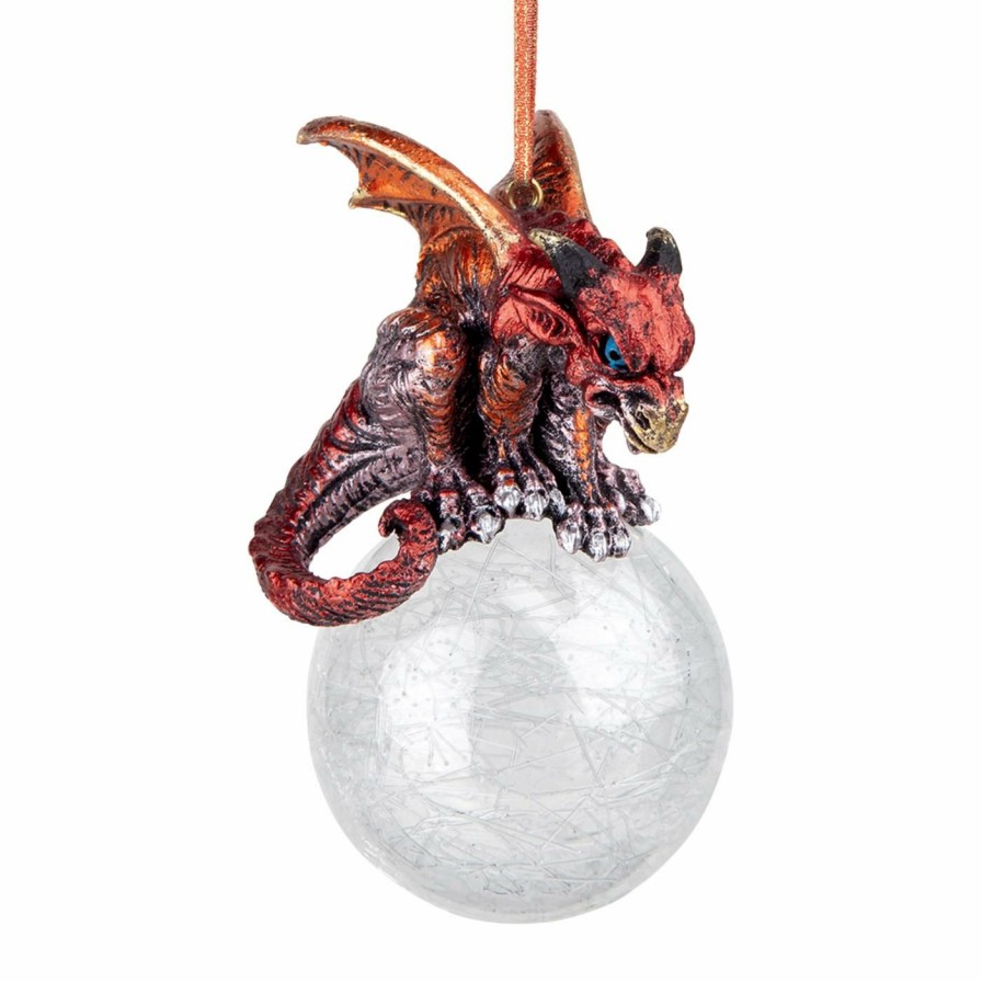 Ornaments * | Deals White Ornaments Design Toscano The Pensive Percher Dragon 2018 Collectible Holiday Ornament