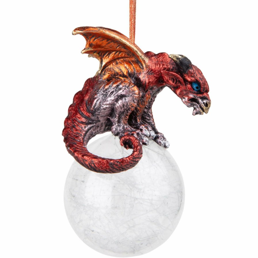 Ornaments * | Deals White Ornaments Design Toscano The Pensive Percher Dragon 2018 Collectible Holiday Ornament