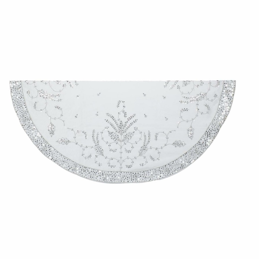 Tree Skirts & Collars * | Brand New Kurt S. Adler Christmas Tree Skirts & Collars Kurt Adler 48 In. Silver Hand Embroidered Treeskirt