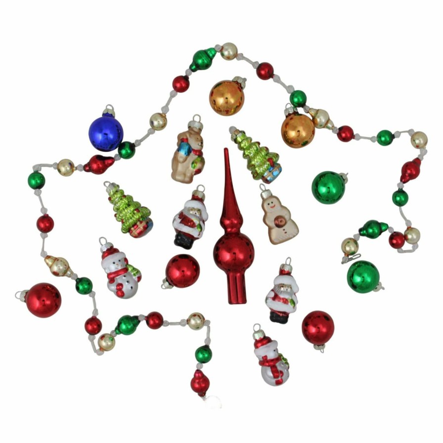 Ornaments * | Coupon Multicolored Ornaments Northlight 18 Piece Beaded Garland And Mini Tree Topper With Christmas Ornament Set