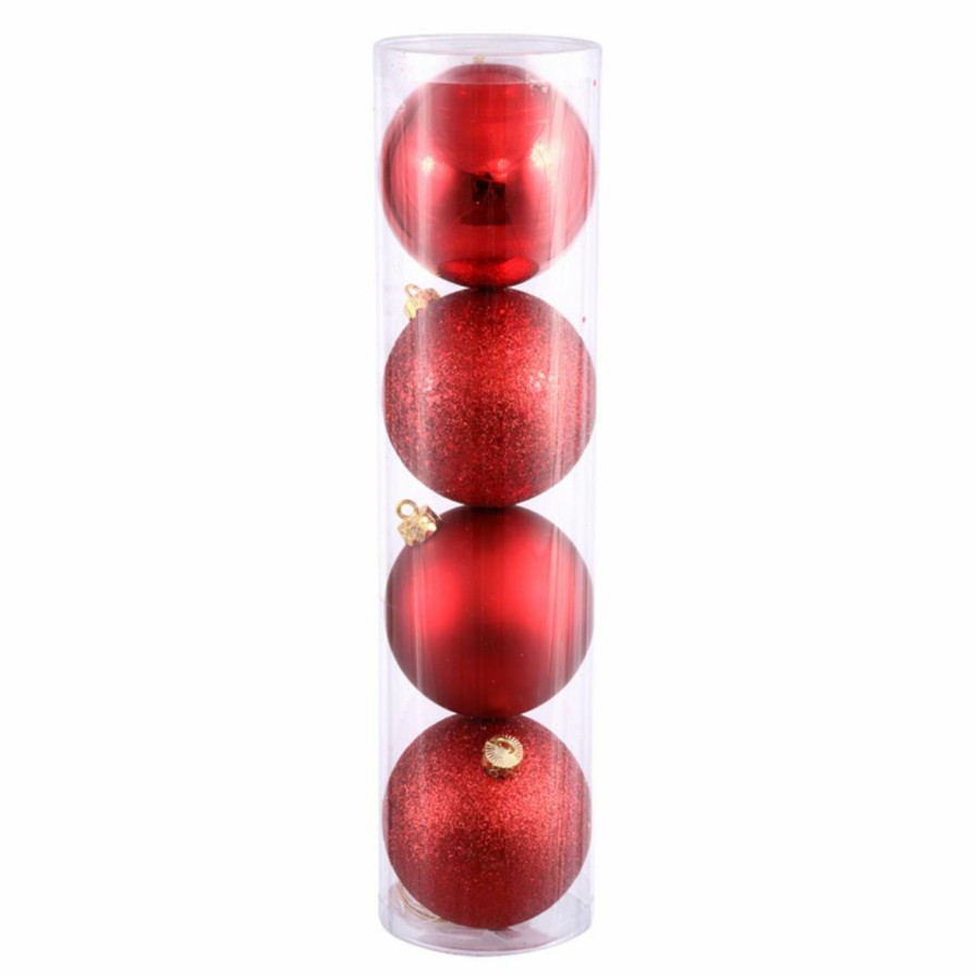 Ornaments * | Deals Red Ornaments Vickerman 4.75 In. Red 4 Finish Ball Assorted Set Of 4