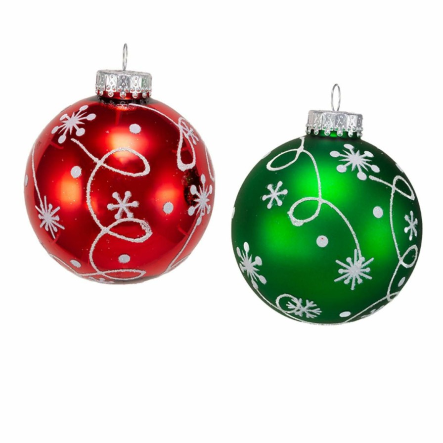 Ornaments * | Flash Sale Green Ornaments Kurt S. Adler Red And White Swirl Design Ball Ornaments Set Of 6