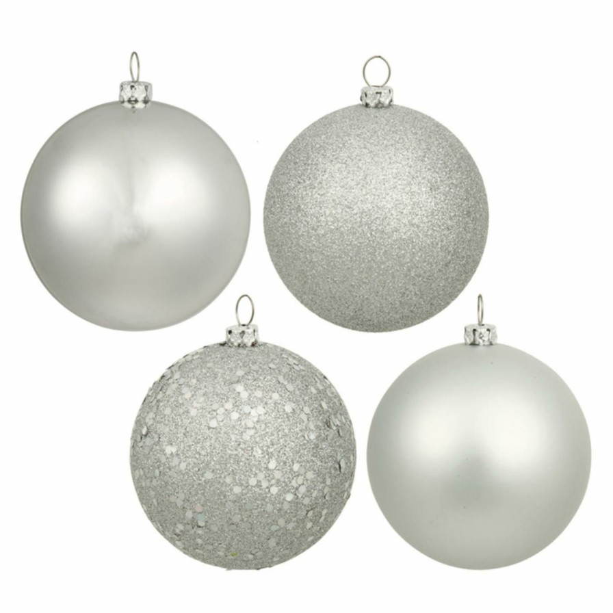 Ornaments * | Flash Sale Metallic Ornaments Vickerman 4 In. Silver 4 Finish Ball Assorted Set Of 4