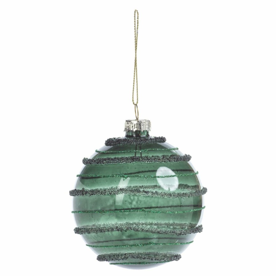 Ornaments * | Cheapest All Other Brands Green Ornaments Striped Green Christmas Ball Ornament Set Of 6