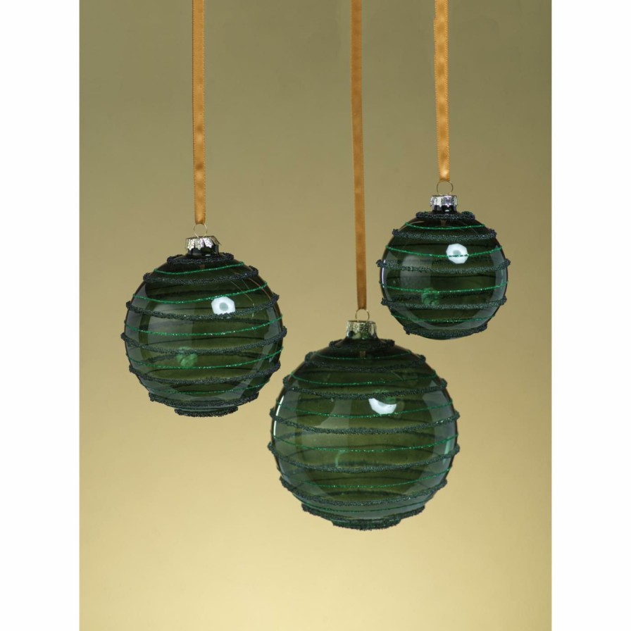 Ornaments * | Cheapest All Other Brands Green Ornaments Striped Green Christmas Ball Ornament Set Of 6