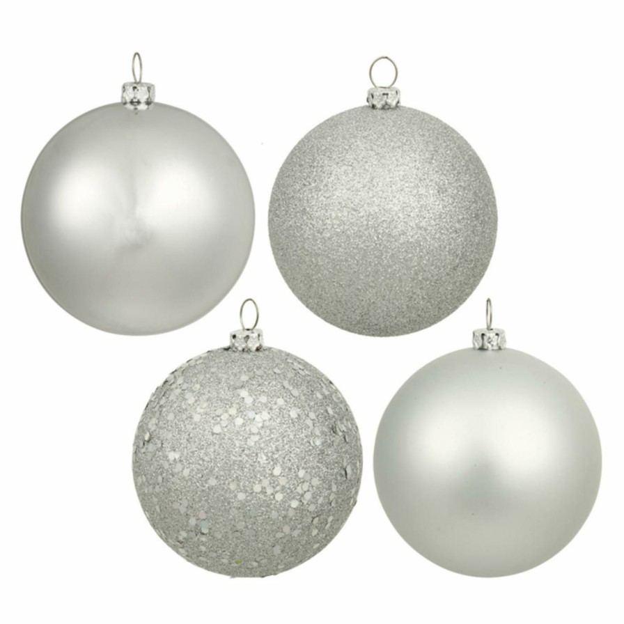 Ornaments * | Best Reviews Of Metallic Ornaments Vickerman 2.75 In. Silver 4 Finish Ornament Assorted Set Of 20