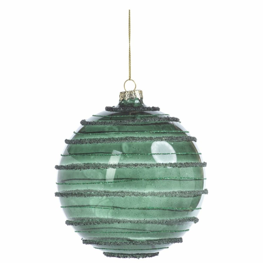 Ornaments * | Coupon All Other Brands Green Ornaments Striped Green Christmas Ball Ornament Set Of 4