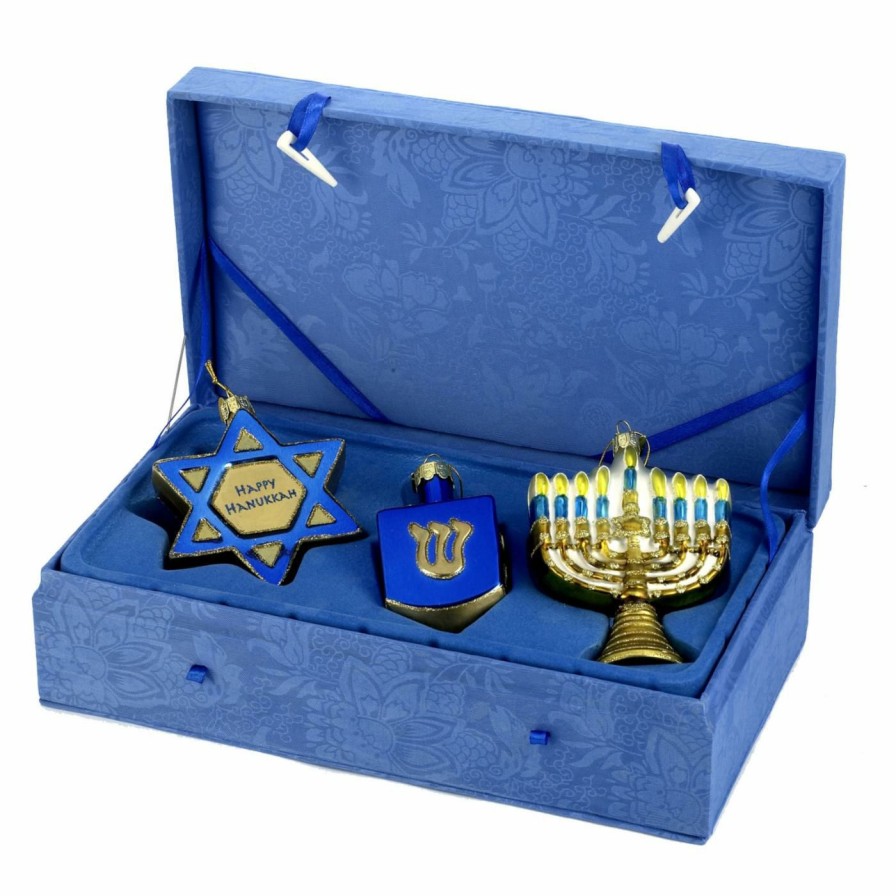 Ornaments * | Outlet Kurt S. Adler Blue Ornaments Kurt Adler Noble Gems Hanukkah Ornament Set Of 3