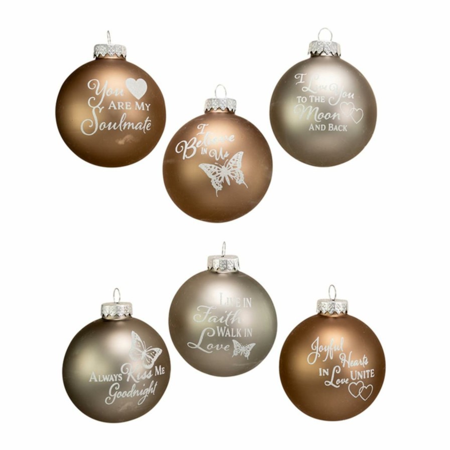 Ornaments * | Wholesale Metallic Ornaments Kurt S. Adler Country Home Sentiment Ball Ornaments Set Of 6