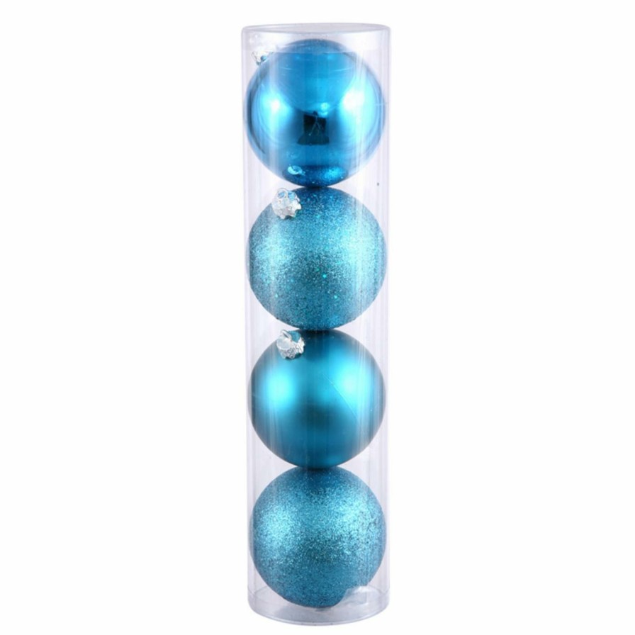 Ornaments * | Flash Sale Blue Ornaments Vickerman 4.75 In. Turquoise 4 Finish Ball Assorted Set Of 4