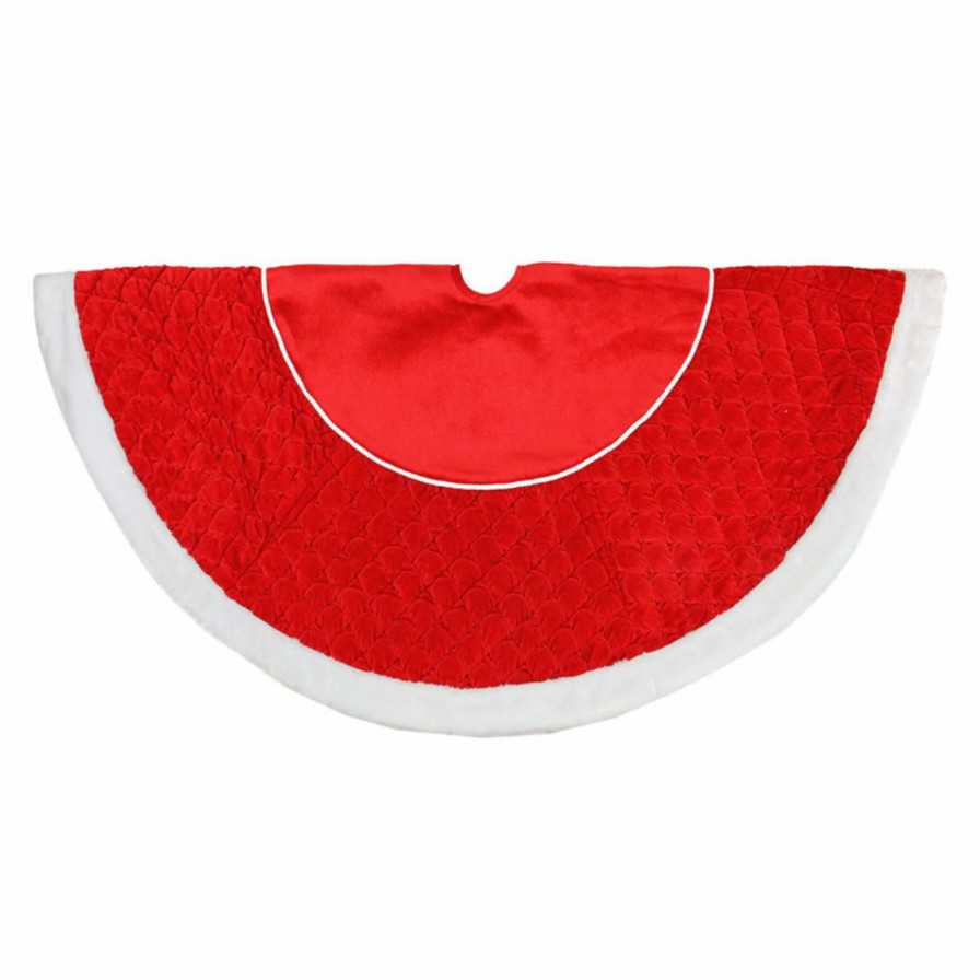 Tree Skirts & Collars * | Wholesale Christmas Tree Skirts & Collars Northlight 48 In. Quilted Red Velvet Christmas Tree Skirt With White Cord And Faux Fur Border