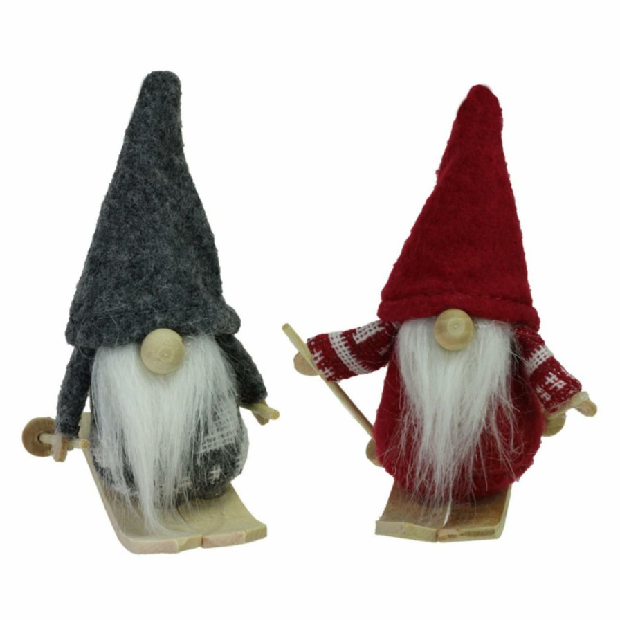 Ornaments * | New Colorful Ornaments Northlight 4 In. 2 Piece Skiing Santa Gnomes Ornament Set