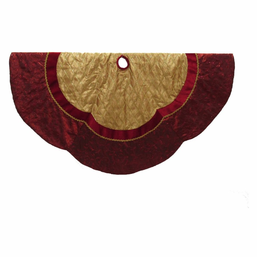 Tree Skirts & Collars * | Discount Kurt S. Adler Christmas Tree Skirts & Collars Kurt Adler 72 In. Red And Gold Criss-Cross Scallop Treeskirt