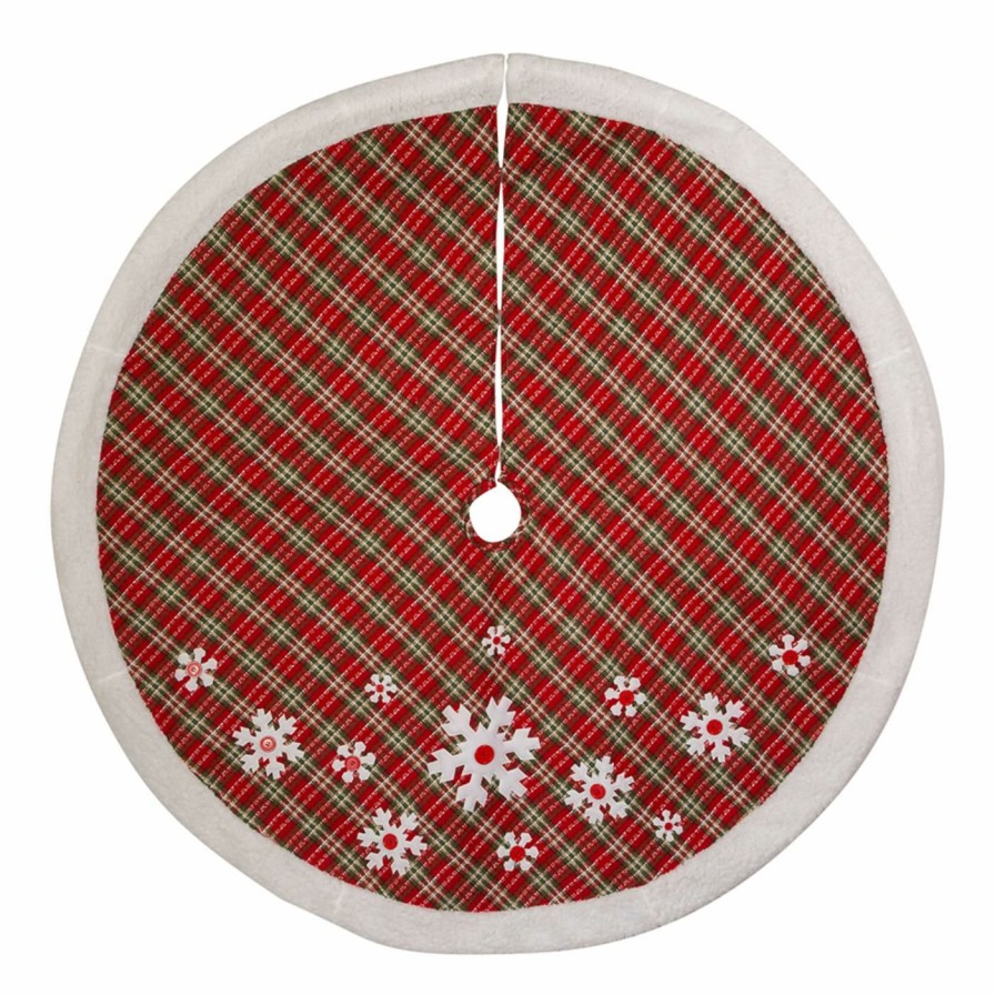 Tree Skirts & Collars * | Flash Sale Kurt S. Adler, Inc. Christmas Tree Skirts & Collars Kurt Adler 48-Inch Red, Green And White Plaid Tree Skirt With Sherpa Border