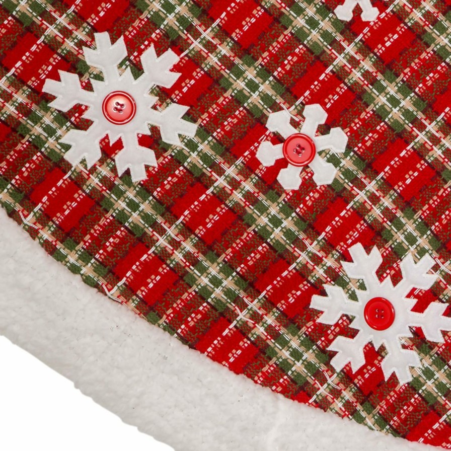 Tree Skirts & Collars * | Flash Sale Kurt S. Adler, Inc. Christmas Tree Skirts & Collars Kurt Adler 48-Inch Red, Green And White Plaid Tree Skirt With Sherpa Border