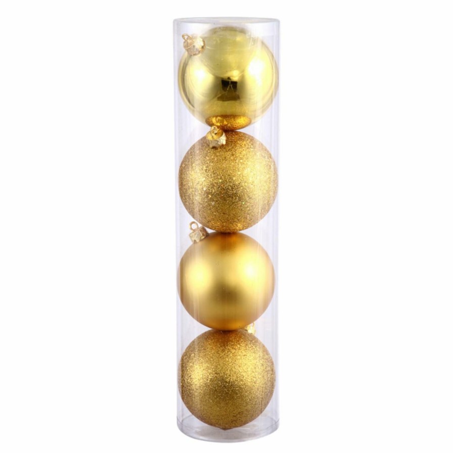 Ornaments * | Top 10 Yellow Ornaments Vickerman 4.75 In. Gold 4 Finish Ball Assorted Set Of 4