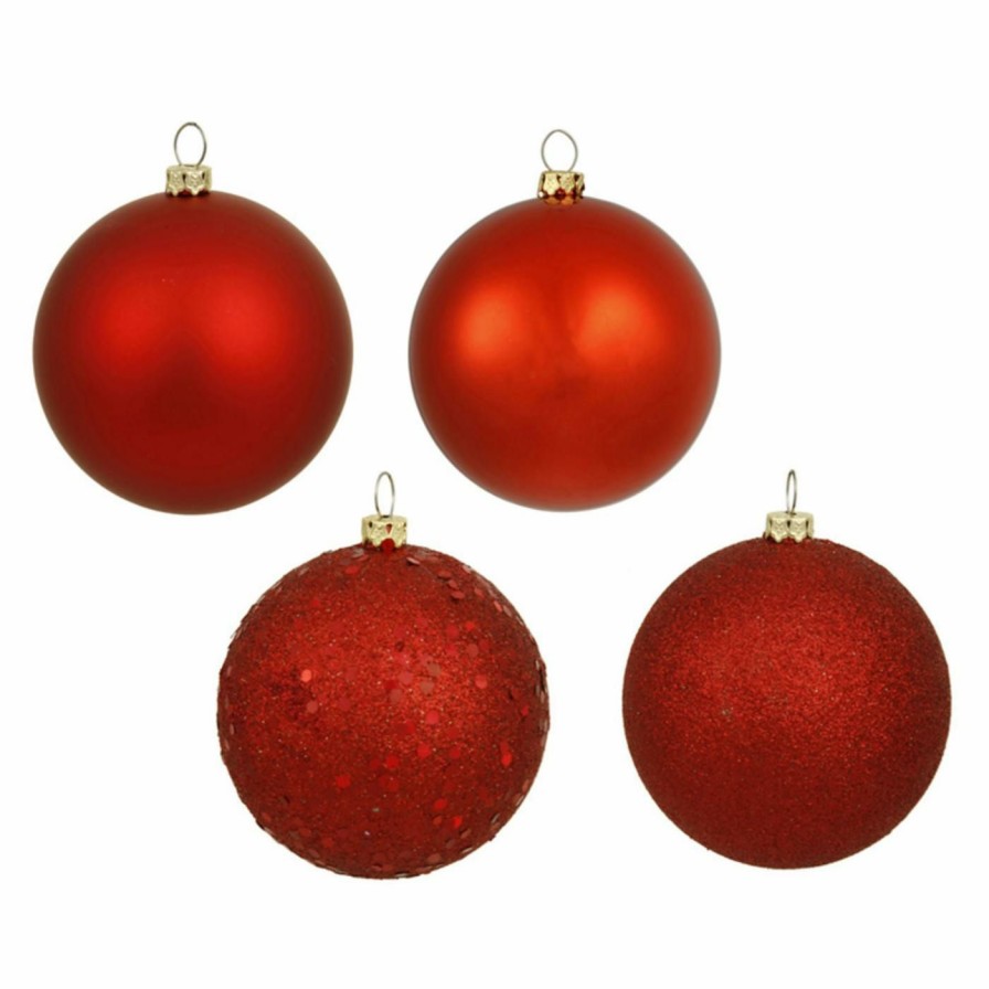 Ornaments * | New Red Ornaments Vickerman 3 In. Red 4 Finish Ornament Assorted Set Of 16