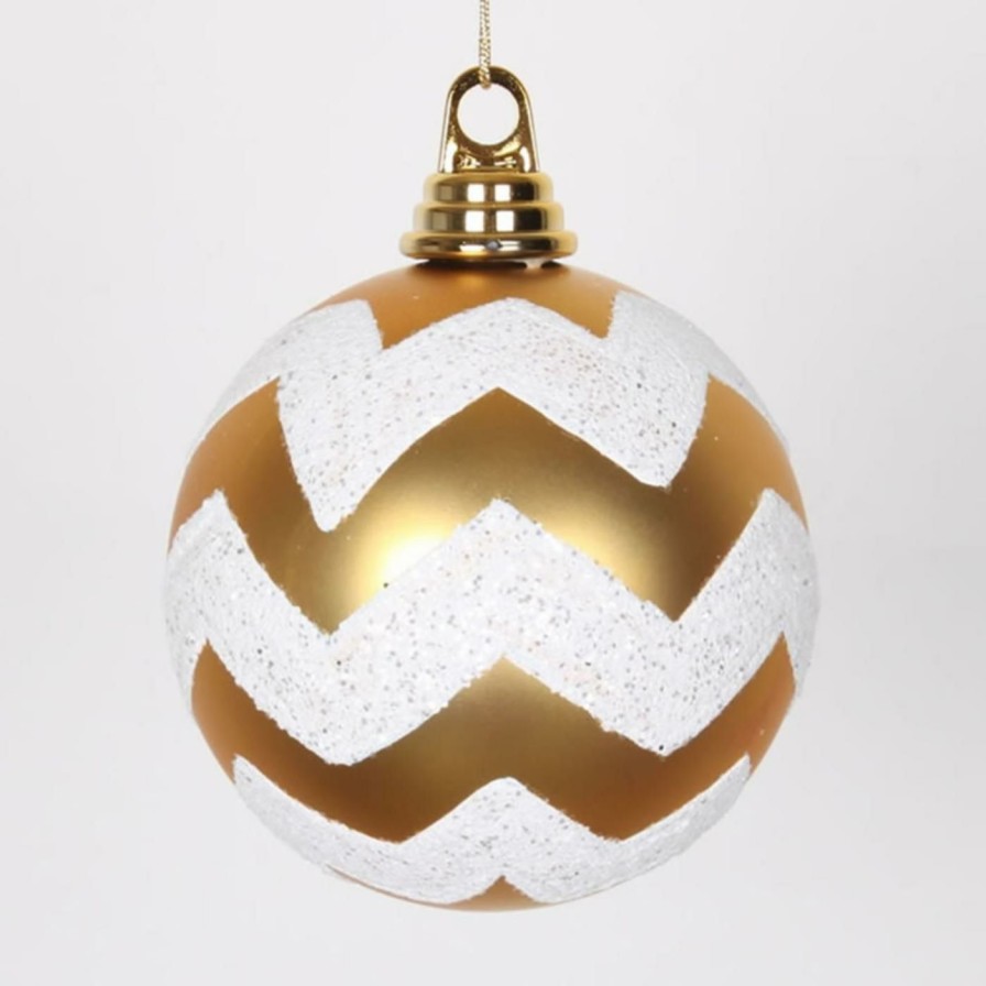 Ornaments * | Budget Yellow Ornaments Vickerman 4.75 In. Chevron Ball Ornament Set Of 3